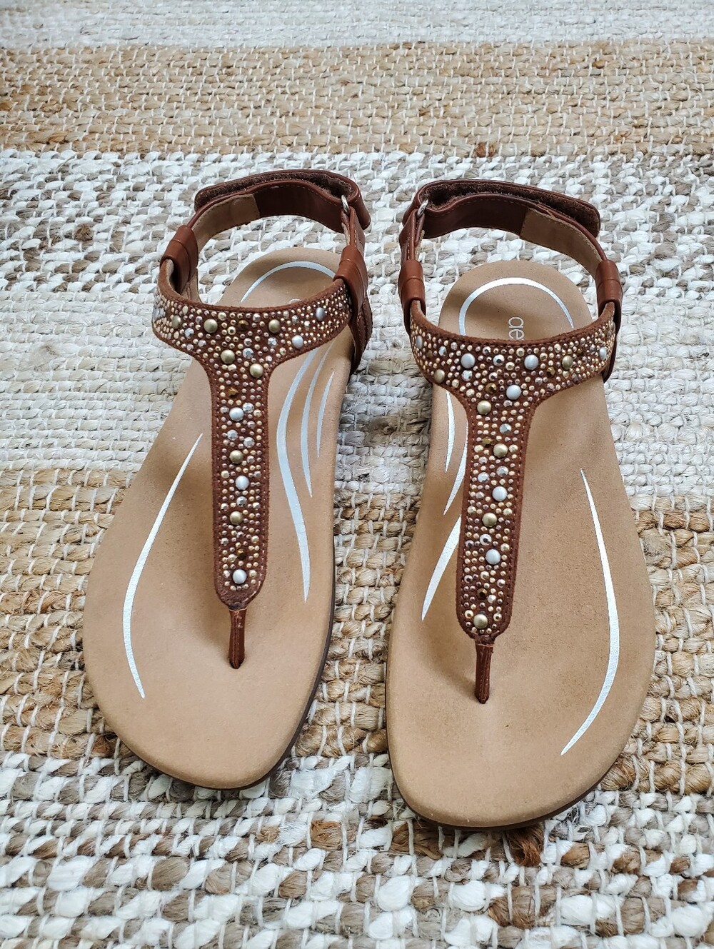 Aetrex Lindsey Embellished Arch Support Memory Foam Sandal Cognac Metallic 7/37